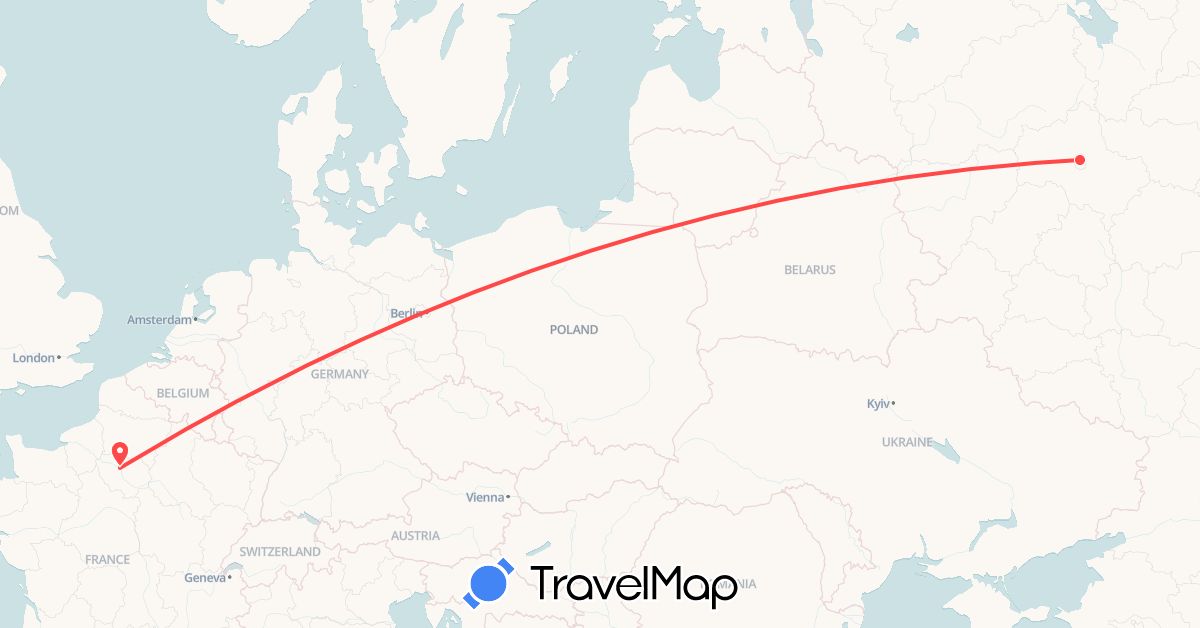 TravelMap itinerary: hiking in France, Russia (Europe)